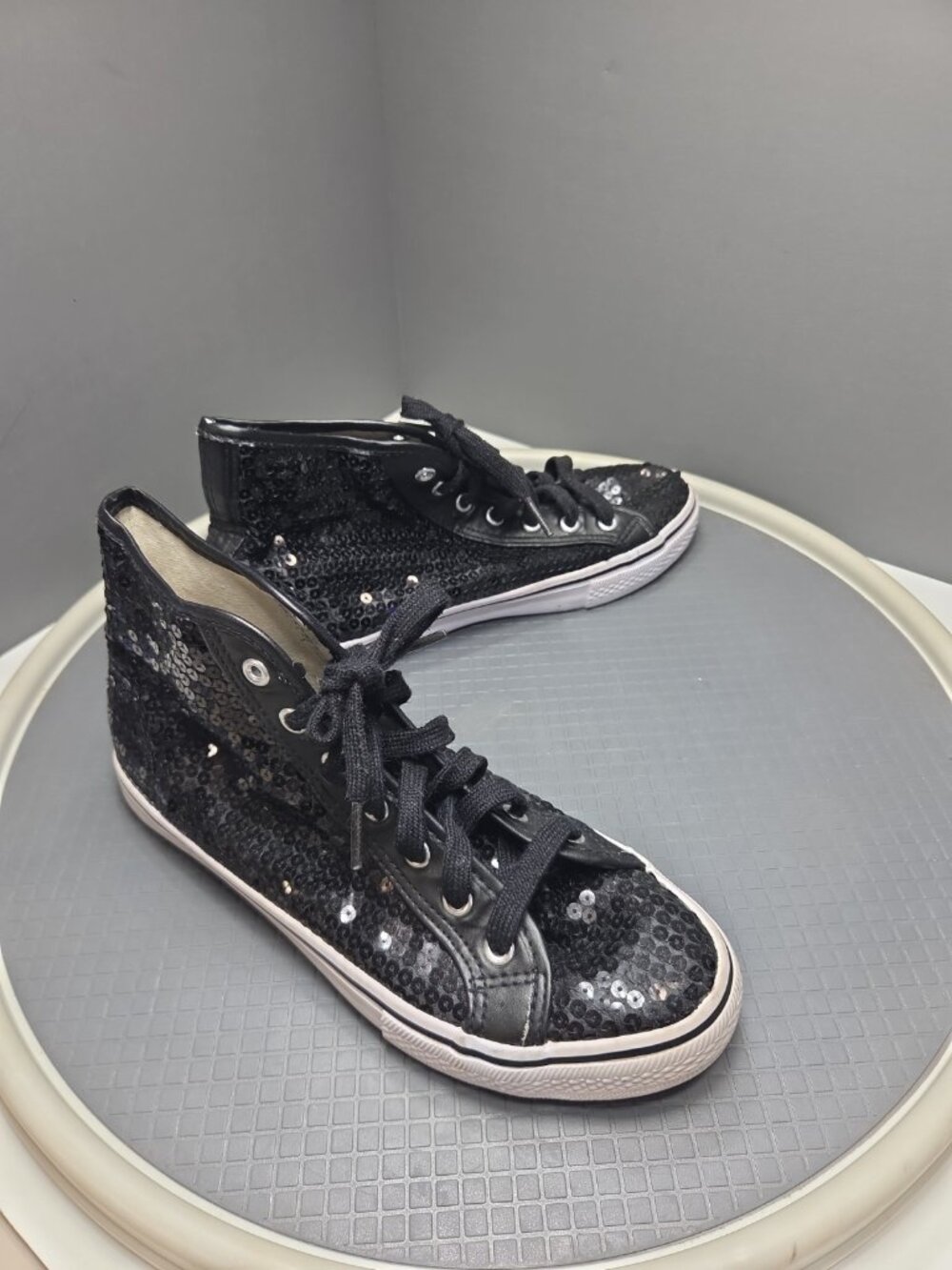 Balera Womens Sequin Dance Sneakers Black Size 8 Lace Up Shoes